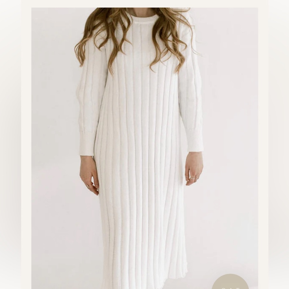 Oat and Co Women’s Wide Ribbed Dress ‘Dove’ in White Size M